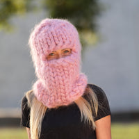 30-Strand Mohair Balaclava – Hand Knitted Chunky Winter Hat T1455