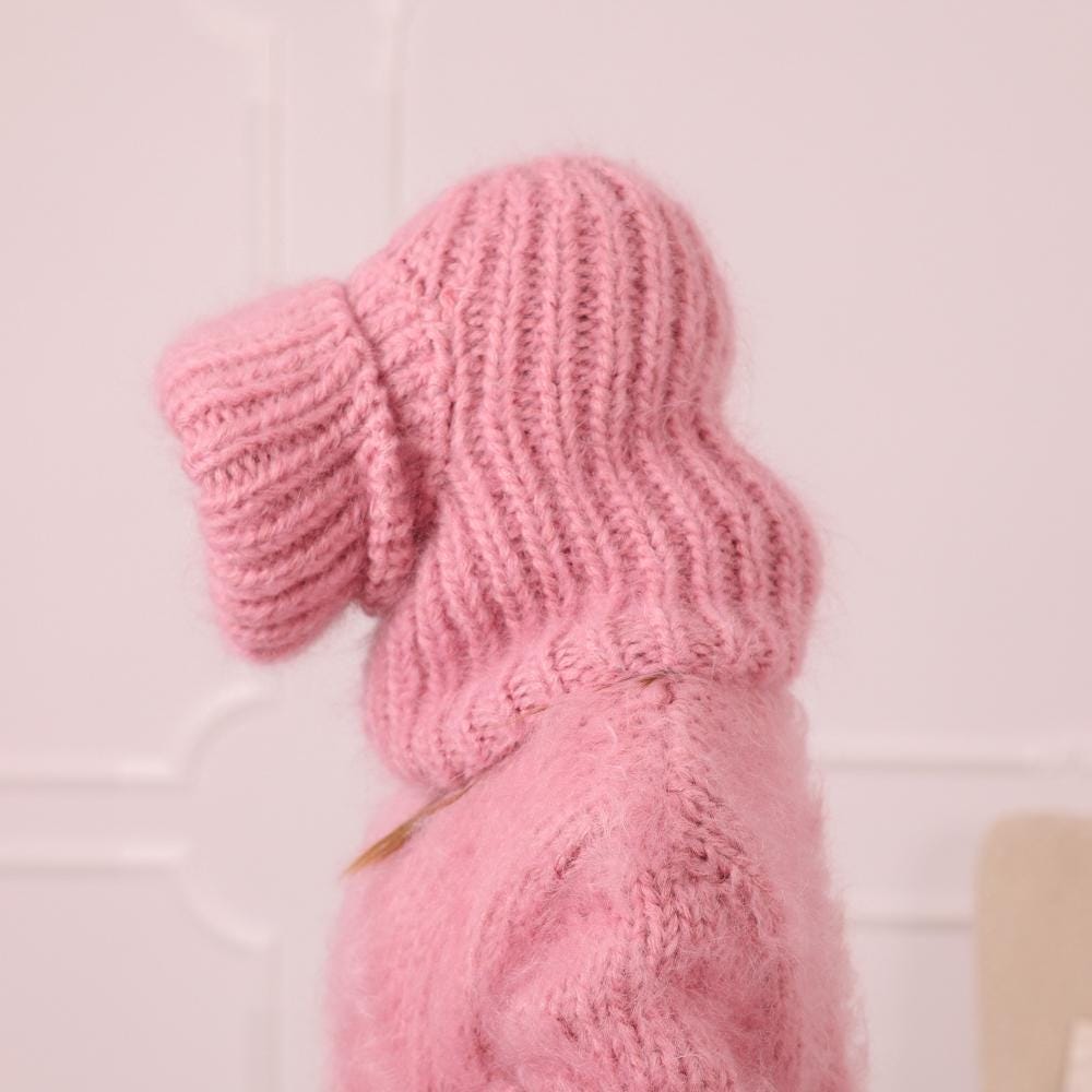 6-Strand Mohair Balaclava – Hand Knitted Chunky Ski Hood T2011