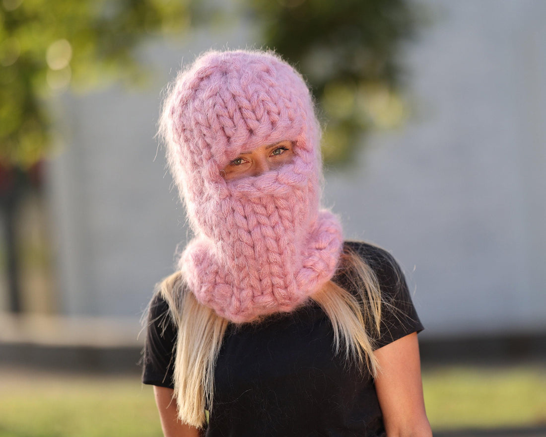 30-Strand Mohair Balaclava – Hand Knitted Chunky Winter Hat T1455
