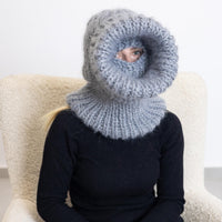 Mohair Wool Balaclava – Hand Knitted Chunky Winter Hood T1527