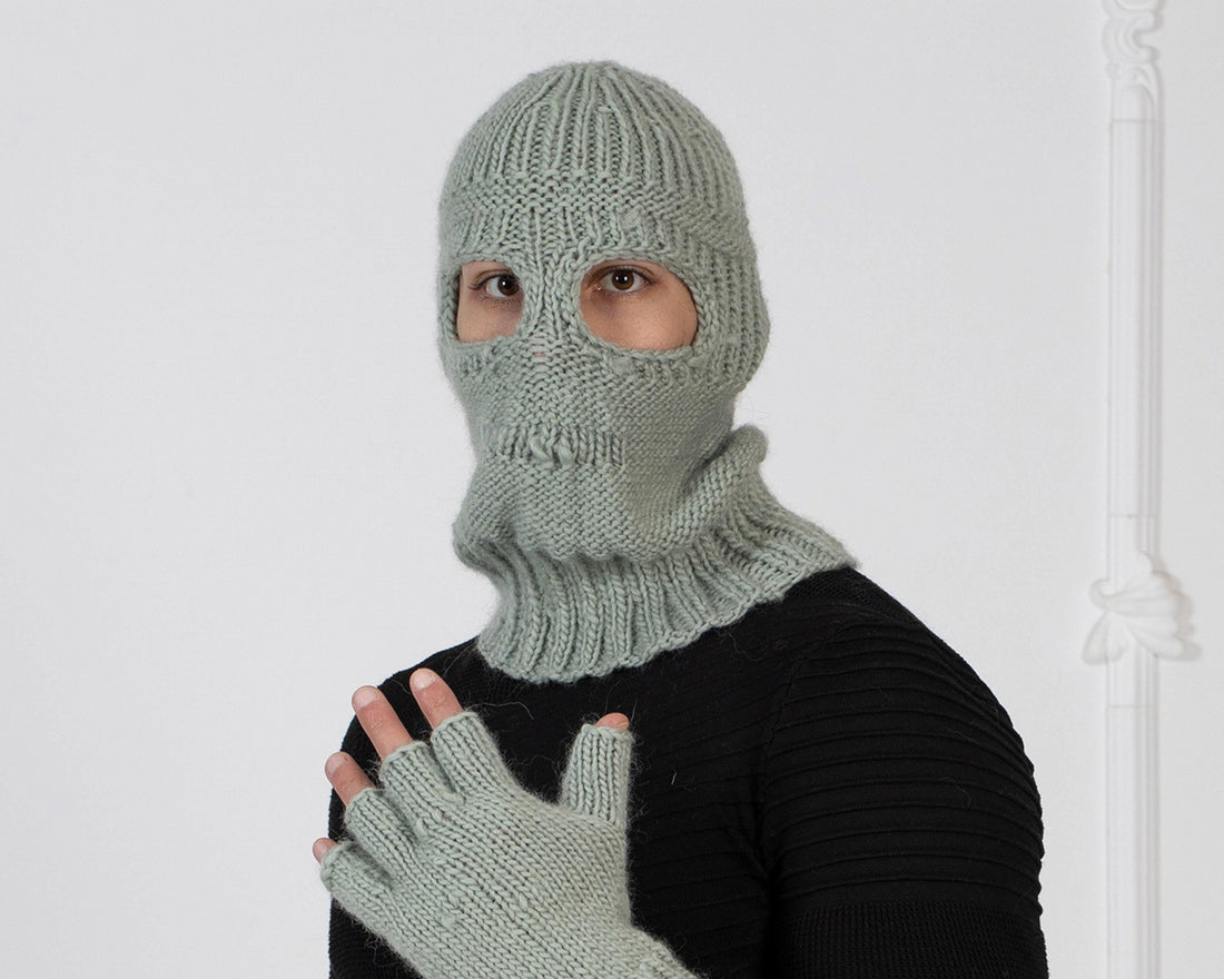 Hand Knitted Wool Gloves – Chunky Raw Wool Fingerless Mittens T1008