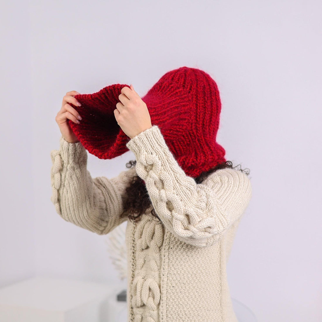 Mohair Wool Balaclava – Hand Knitted Chunky Winter Hood T1651