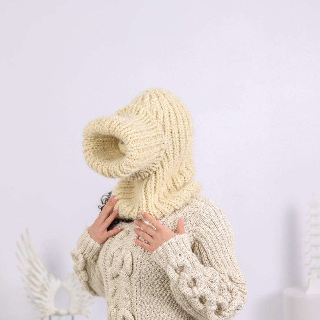 Mohair Wool Balaclava – Hand Knitted Chunky Ski Hood T1650