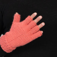Hand Knit Wool Fingerless Gloves, Pink Woolen Mittens T1009