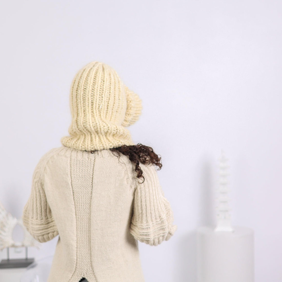 Mohair Wool Balaclava – Hand Knitted Chunky Ski Hood T1650