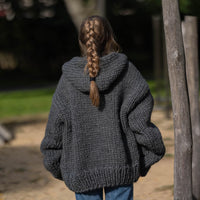 Chunky Wool Cardigan – Hand Knitted Fully Zipped Jacket T1286