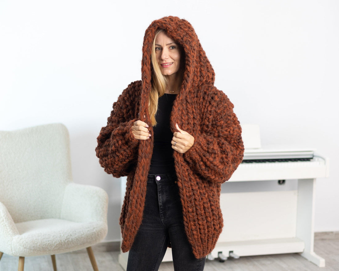 Extra Chunky Cardigan – 18-Strand Hand Knitted Alpaca Merino Wool Blend T1539