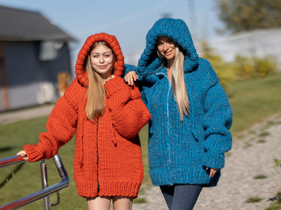 Chunky Wool Cardigan – Hand Knitted 100% Wool Jacket T1266