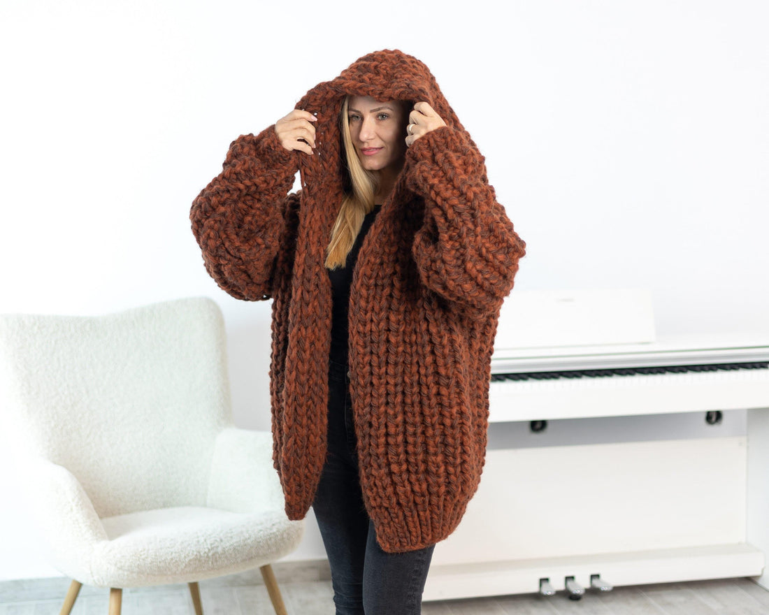 Extra Chunky Cardigan – 18-Strand Hand Knitted Alpaca Merino Wool Blend T1539