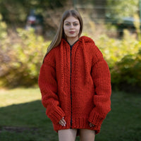 Chunky Wool Cardigan – Hand Knitted 100% Wool Jacket T1266