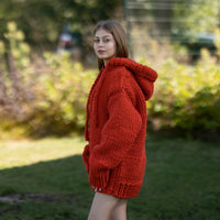 Chunky Wool Cardigan – Hand Knitted 100% Wool Jacket T1266