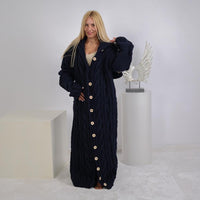 Extra Long Cable Cardigan – Hand Knitted Yak Wool Coat with 50 cm Turtleneck T1919