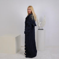 Extra Long Cable Cardigan – Hand Knitted Yak Wool Coat with 50 cm Turtleneck T1919