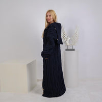 Extra Long Cable Cardigan – Hand Knitted Yak Wool Coat with 50 cm Turtleneck T1919