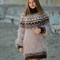 Beige Mohair Sweater – Chunky Hand Knitted Icelandic Wool Jumper T134