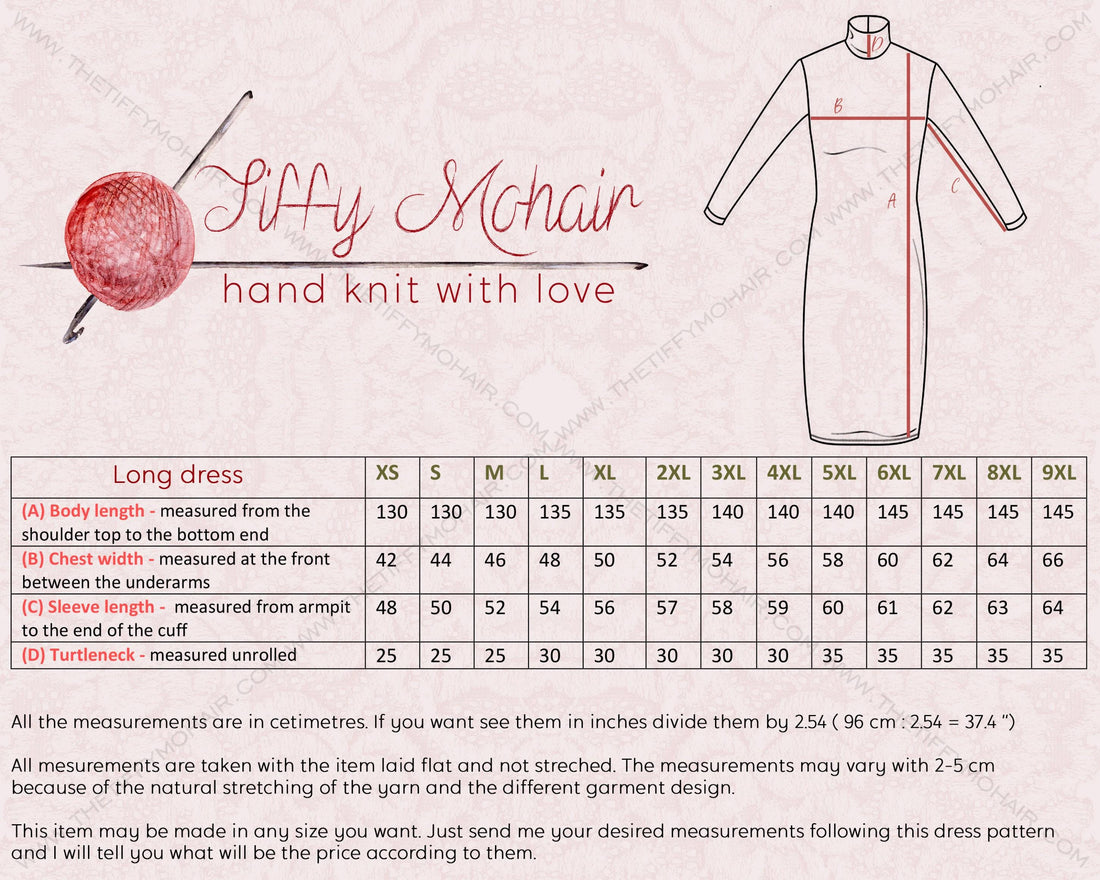Extra Long White Mohhair Dress, Hand Knitted Turtleneck Sweater Maxi Dress T1475