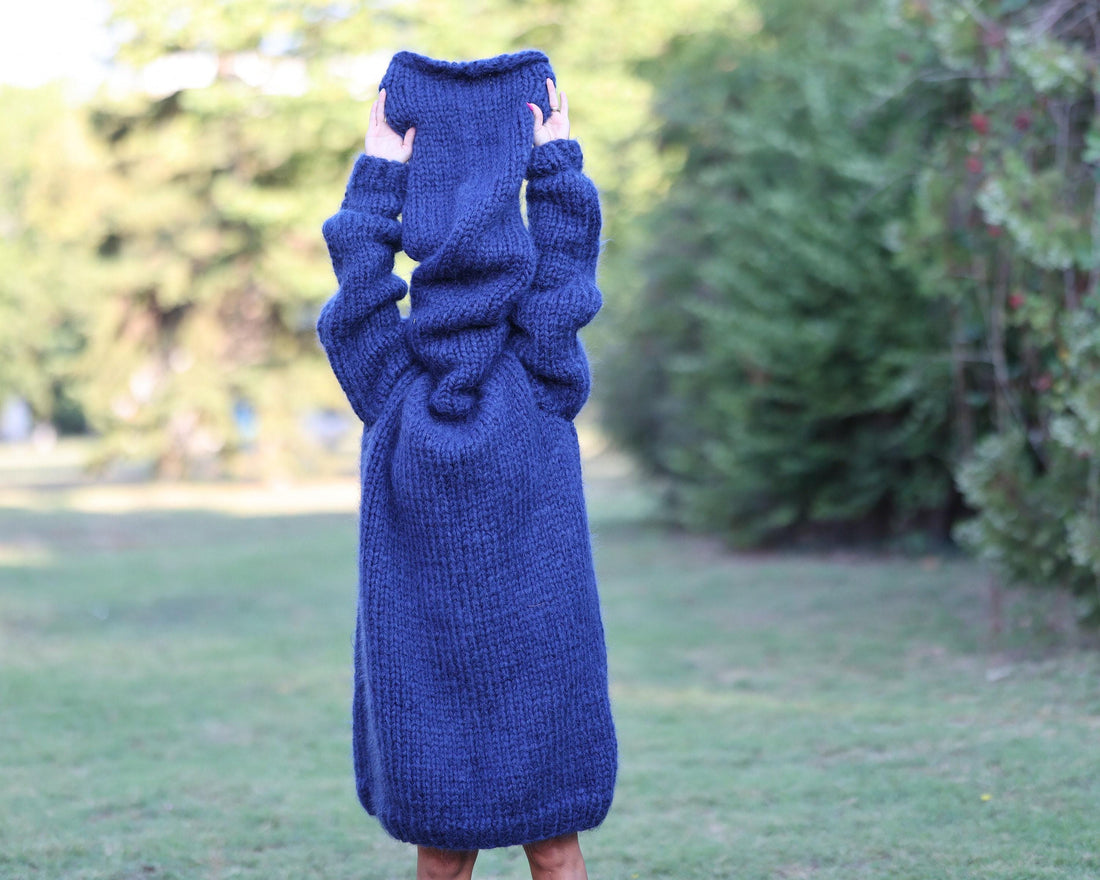 Mohair Wool Sweater Dress with 100 cm Turtleneck with Extra Long Sleeves T1458