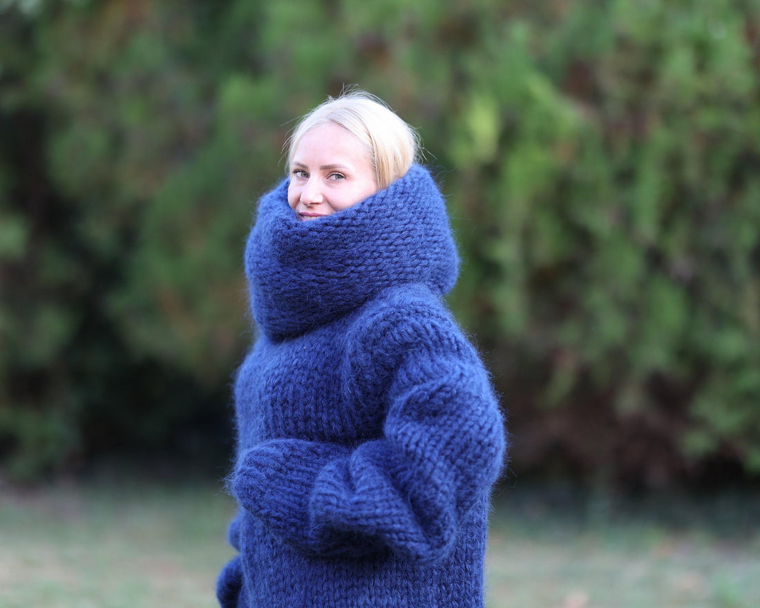 Mohair Wool Sweater Dress with 100 cm Turtleneck with Extra Long Sleeves T1458