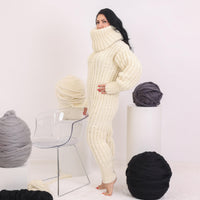 Wool Catsuit – Hand-Knitted 100% Wool Full Body Suit with Extra Long Turtleneck T1622