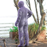 Gray Mohair Catsuit – Fluffy Hand-Knitted Full Set with Balaclava, Mittens and Socks T679
