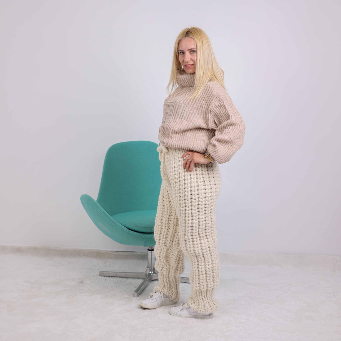 Hand Knitted Alpaca and Wool Rib Pants, Cozy  Lounge Trousers T1872