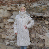One available in size 6XL, Chunky Cable Knit Wool Cardigan , Long 50cm Turtleneck T1868