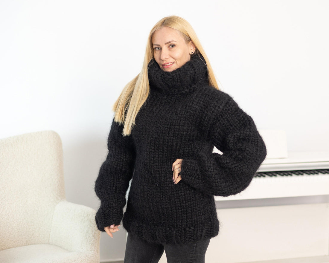 12-Strand Big Mohair Sweater – Hand-Knitted Chunky Unisex Pullover T1536