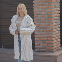 One available in size 6XL, Chunky Cable Knit Wool Cardigan , Long 50cm Turtleneck T1868