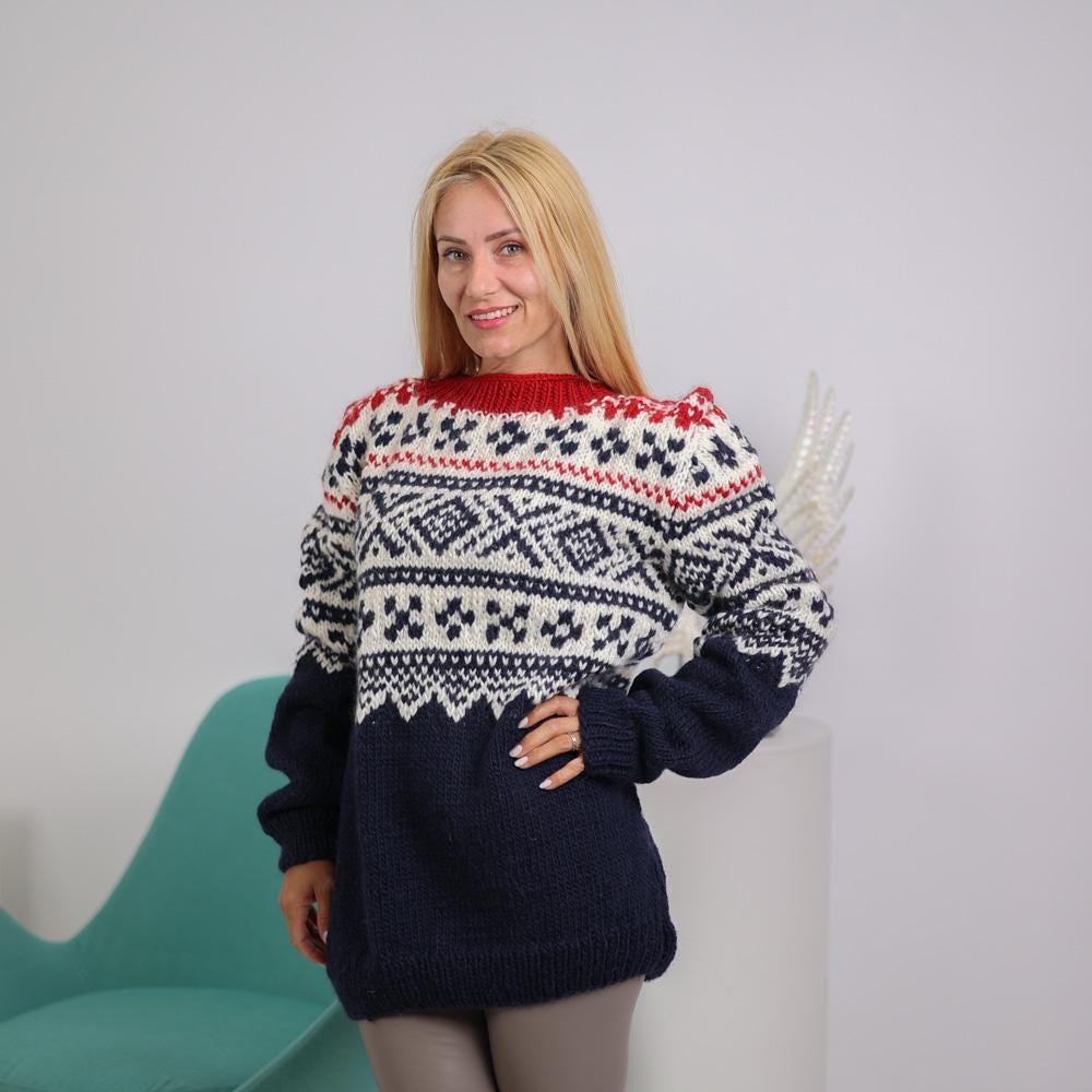 One available in size 5XL, Norwegian Marius Sweater | Hand Knitted Wool Pullover  T1915