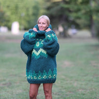Super Chunky Nordic Wool Sweater with Extra Long Neck, Hand Knitted Icelandic Pullover T1463