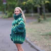 Super Chunky Nordic Wool Sweater with Extra Long Neck, Hand Knitted Icelandic Pullover T1463