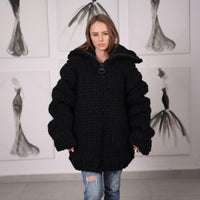 Chunky Yak Wool Cardigan 38-Strand Handknitted Zip Front Knit Jacket T2072