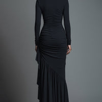 Women's Black Elegant Jersey Knit Ruched Maxi Dress MDA1541H1I