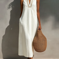 Women's Minimalist Sleeveless Maxi Dress With Cutout Neckline MDZ1206B6Y