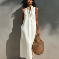 Women's Minimalist Sleeveless Maxi Dress With Cutout Neckline MDZ1206B6Y
