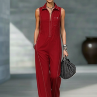 Women's Minimalist Loose-fitting White Trim Sleeveless Jumpsuit MDA3086L9Y