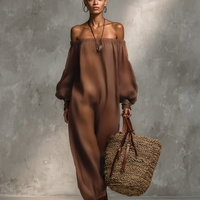 Women's Minimalist Linen Blend Strapless Long-sleeved Jumpsuit MDZ0967A9Y