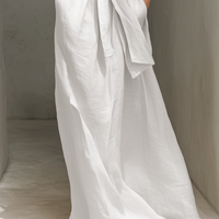 Women's Minimalist Cotton And Linen Blend V-neck Belted Sleeveless Maxi Dress MDZ0803A4Y