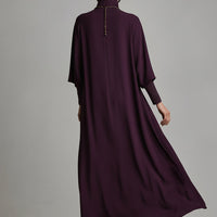 Women's Plum Draped Cotton-Blend Jersey Elegant Turtleneck Embroidered Maxi Dress MDA1202K8I