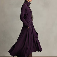 Women's Purple Bohemian Cotton Stretch Turtleneck Asymmetrical Draped Maxi Dress MDA2055J9I