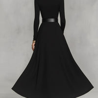 Women's Black Knit Elegant High Neck Button Detail Maxi Dress MDA1183K0I