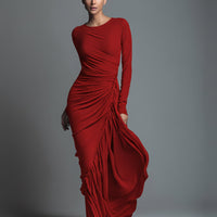 Women's Black Elegant Jersey Knit Ruched Maxi Dress MDA1541H1I
